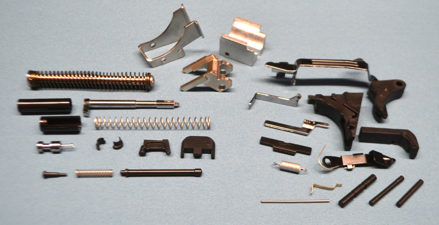 Glock 19 Complete Lower and Upper Parts Kit + Locking Block + Front and Rear Rails w/Pins